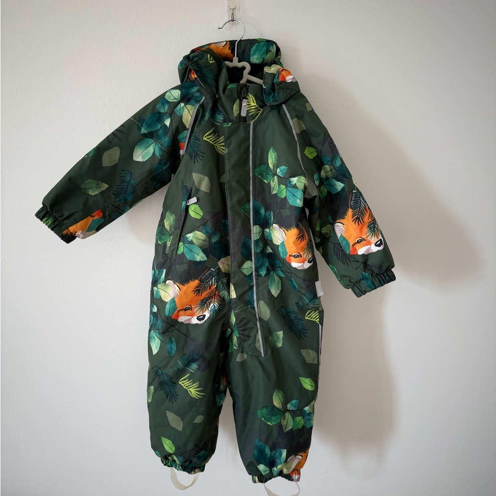 Reima Green Leaf Print Snowsuit with Fox Design